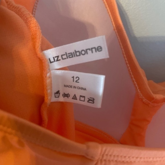 Liz Claiborne Retro Pinup Orange Coral Ruched One Piece Swimsuit size 12 - Picture 10 of 10